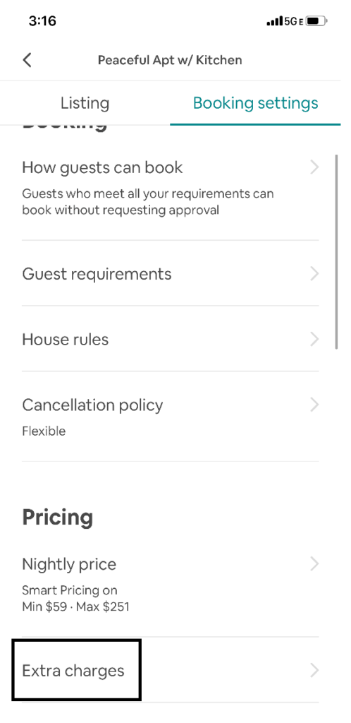 Step 3: Under "Pricing," click "Extra Charges."