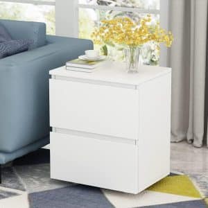 AGOTENI Night Stands for Bedroom Rustic Side Table Bedside End Tables with 2 Storage Drawer Solid Wood Legs, Pearl White