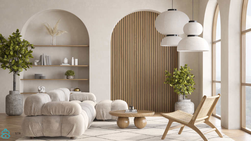 Modern short-term rental living room interior showing how design influences guest expectations